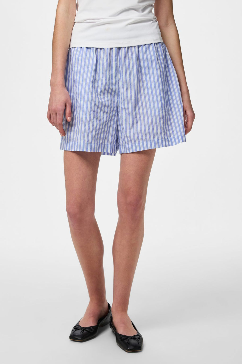 Olly taille haute Shorts - Rayures d'hortensia - Blanc brillant