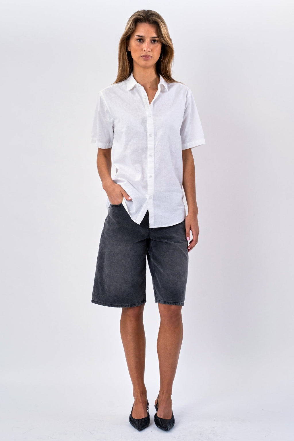Short Sleeve Linen Shirt - White