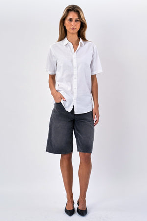 Short Sleeve Linen Shirt - White