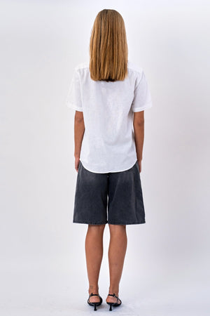 Short Sleeve Linen Shirt - White
