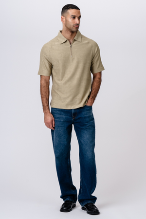Enzo Short Sleeve Half Zip - Khaki