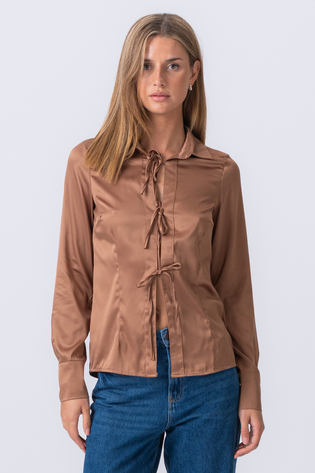 Lucy Tie Shirt - Brown