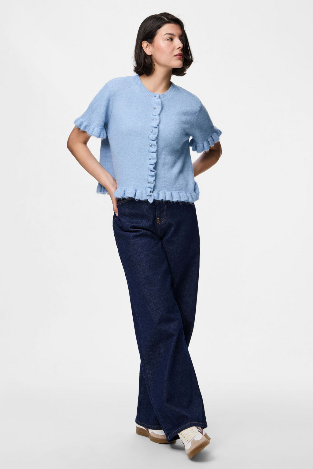 Lydia Frill Knit Cardigan - Cashmere Blue