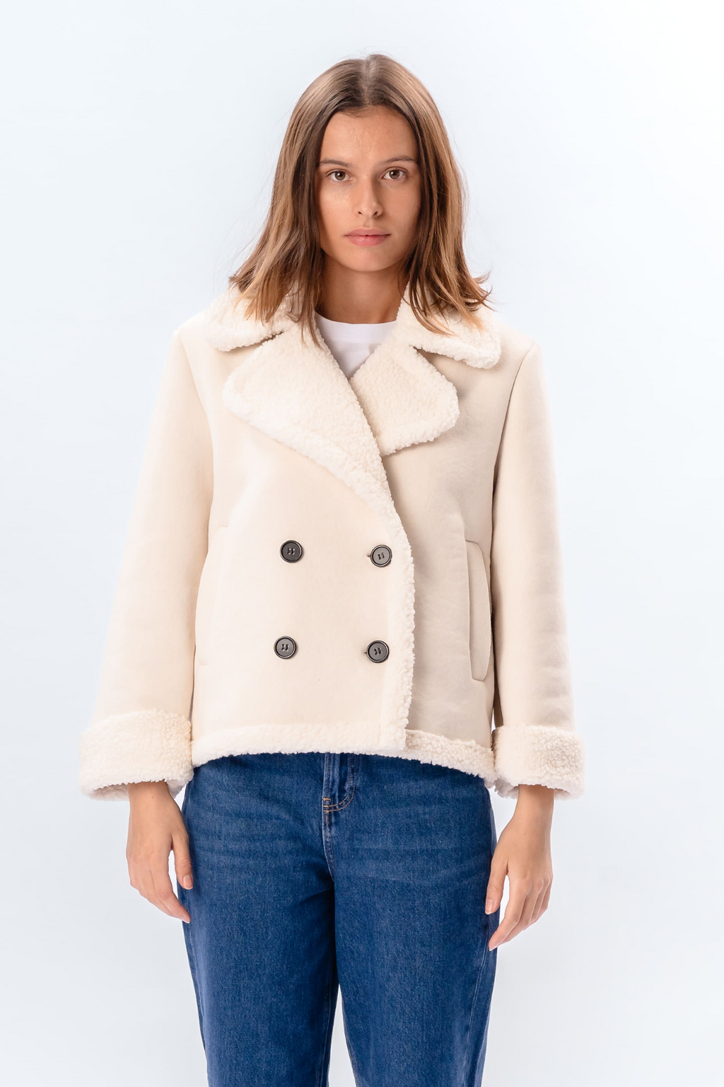 Manteau court en shearling - Chalk