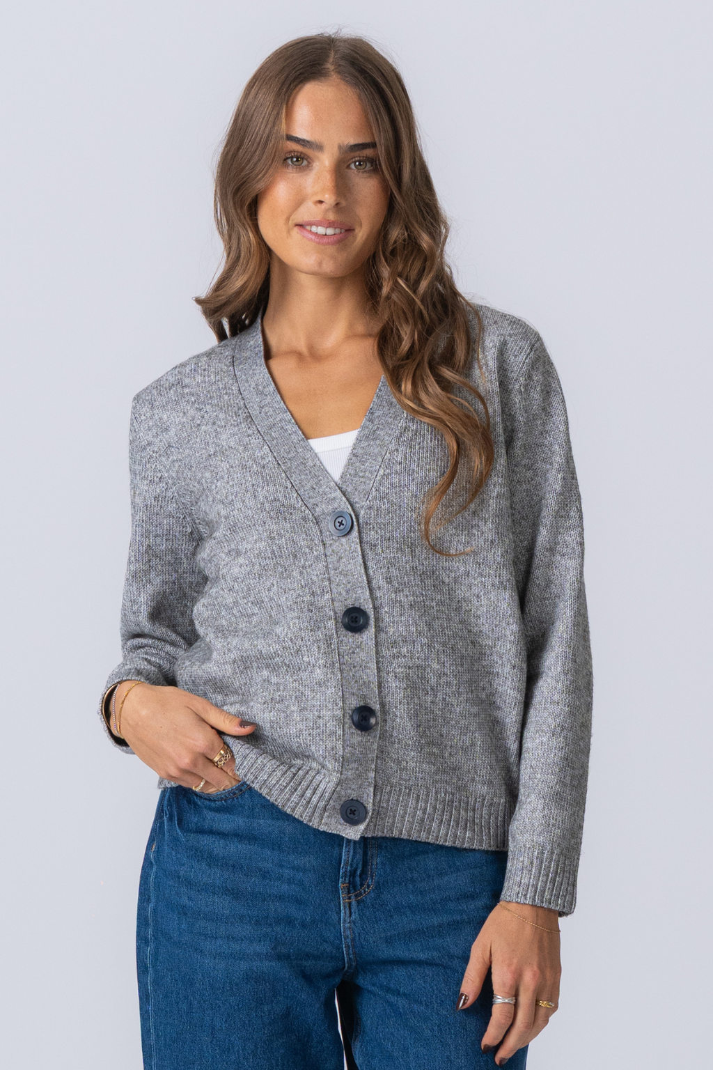 Cardigan tricoté - mélange gris clair