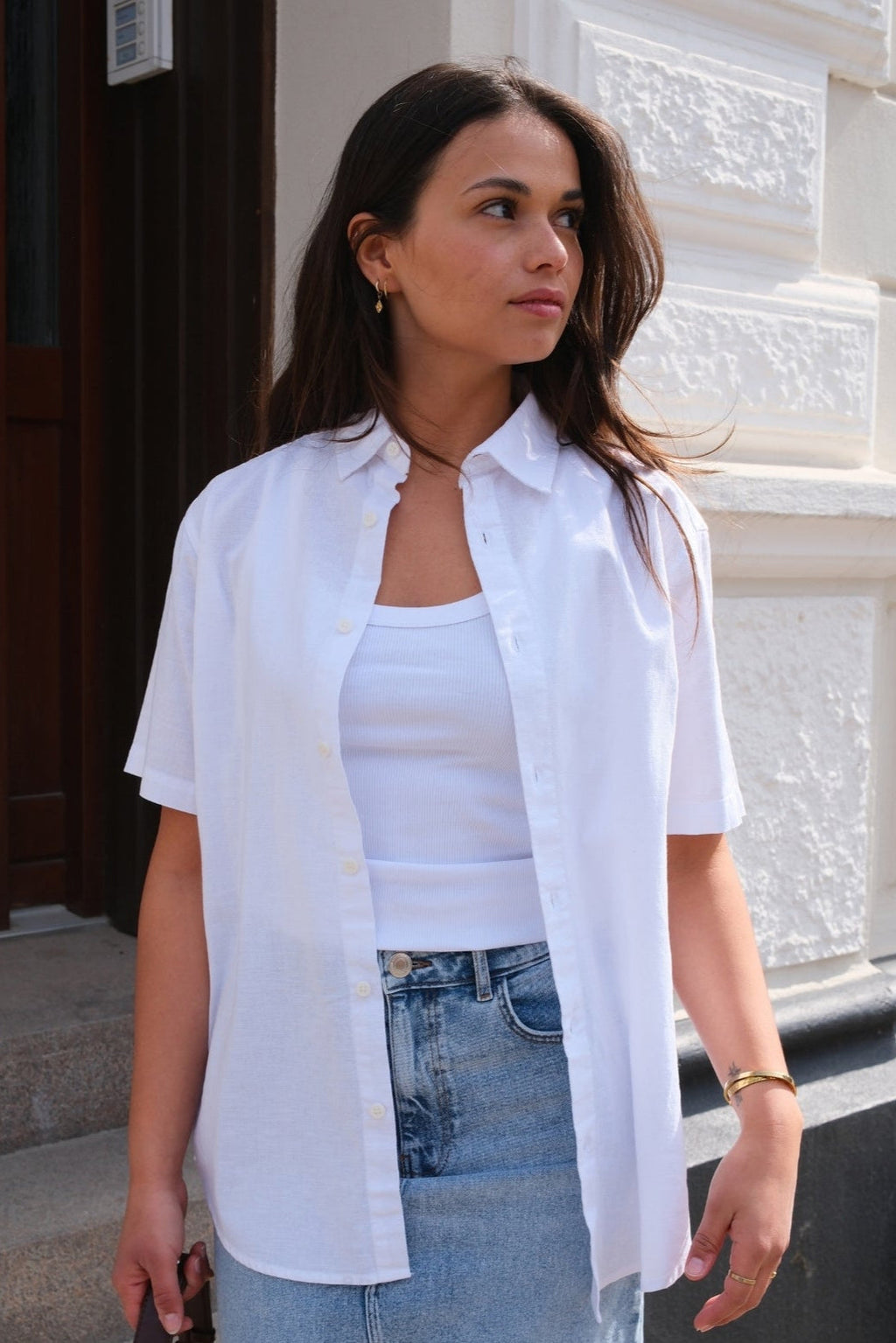 Short Sleeve Linen Shirt - White