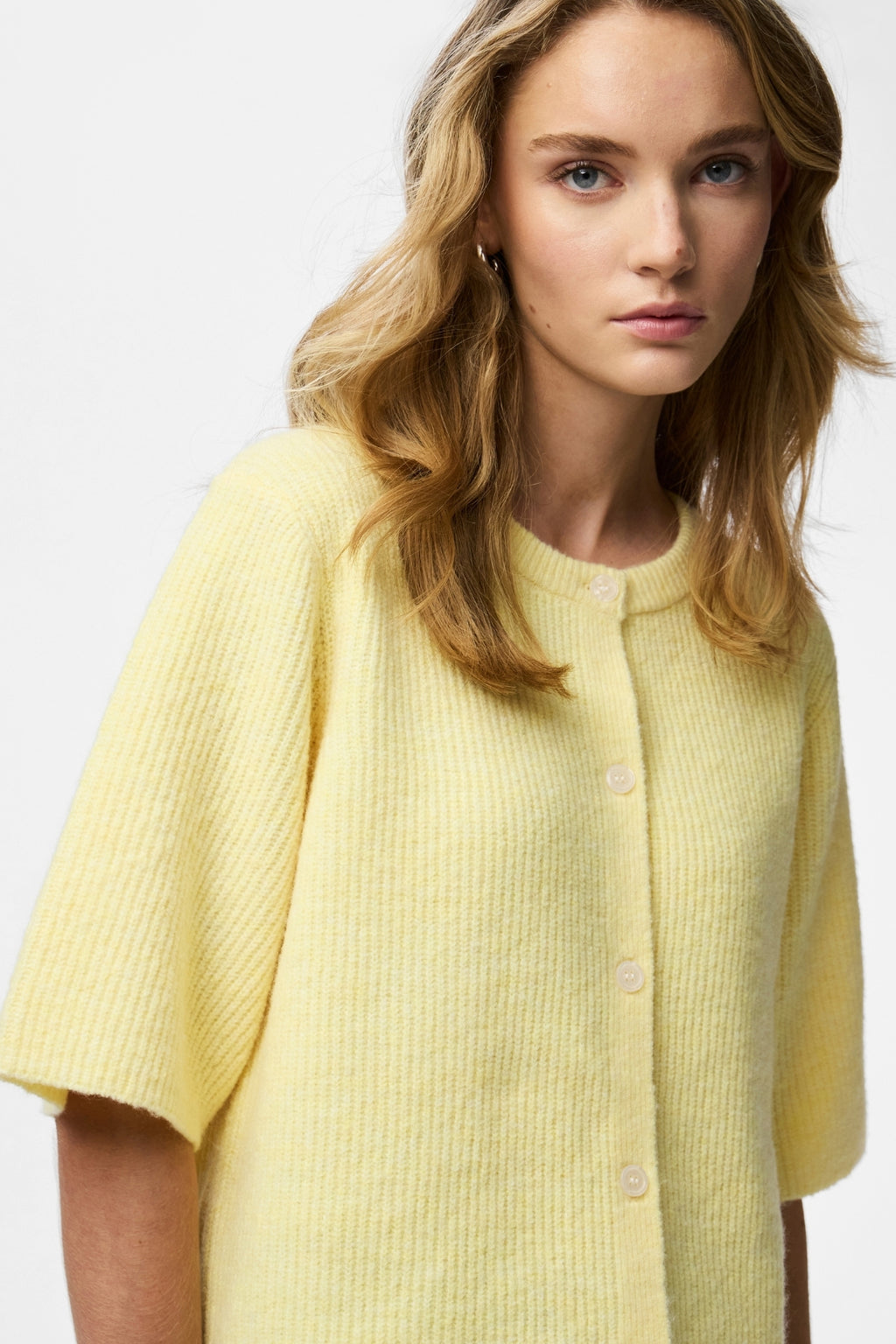 Silly O-Neck Knit Cardigan - Pale Banana Melange