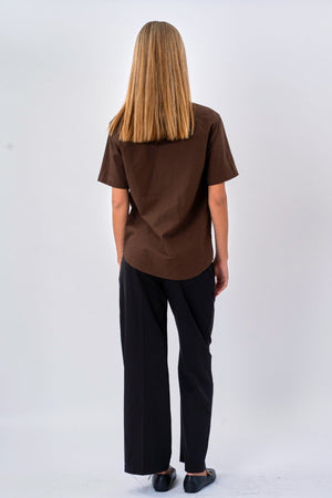 Short Sleeve Linen Shirt - Brown