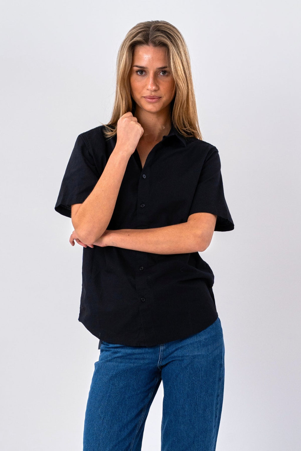 Short Sleeve Linen Shirt - Black
