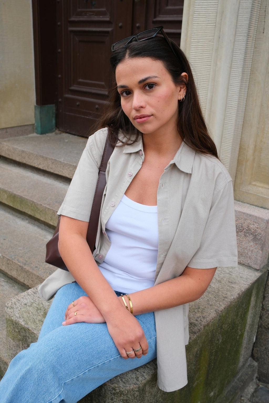 Chemise en lin à manches courtes - sable