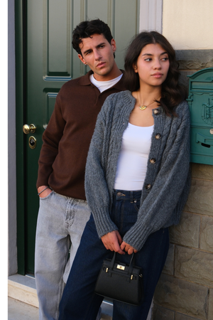 Knitted Long Sleeve Polo - Light Brown