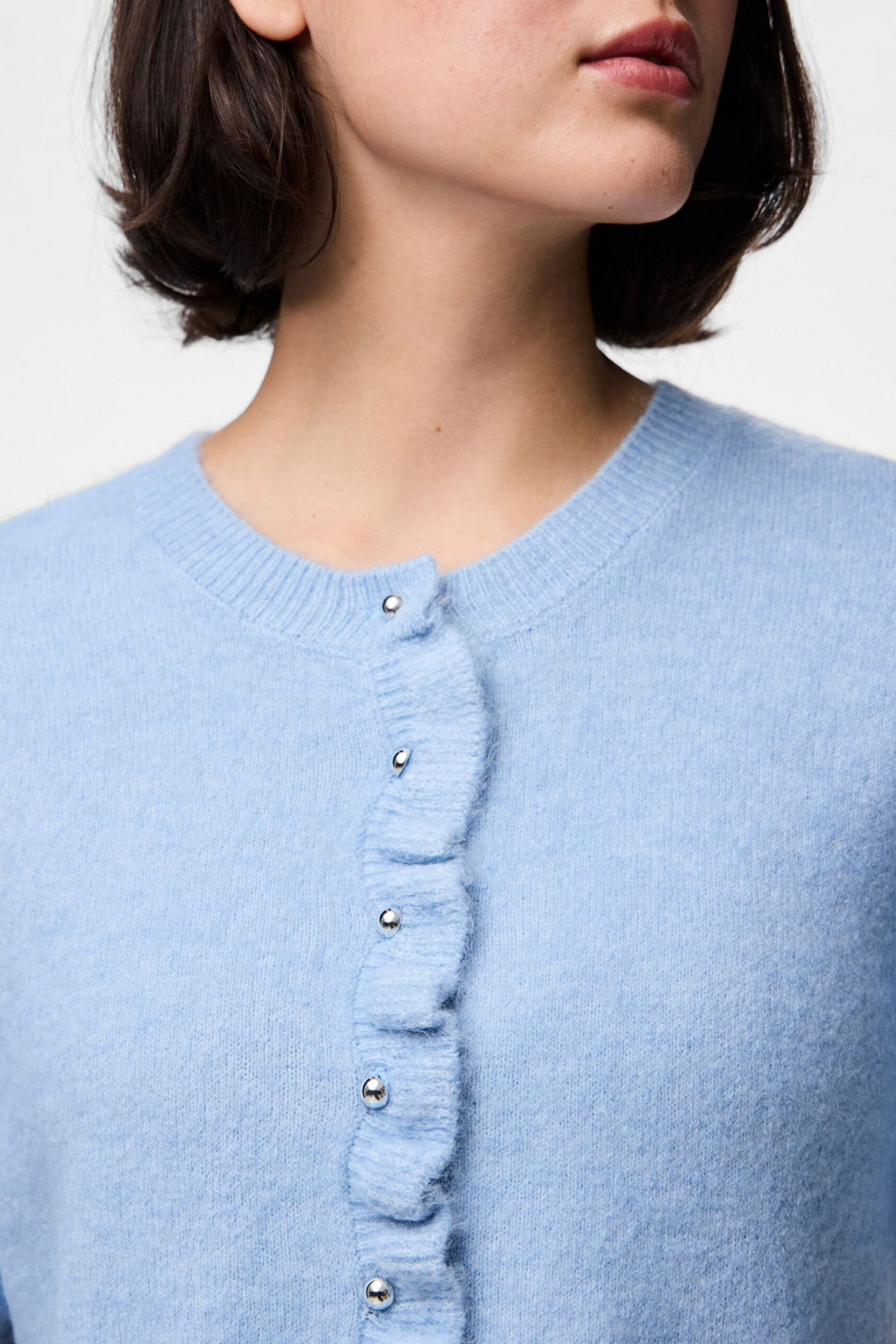 Lydia Frill Knit Cardigan - Cashmere Blue