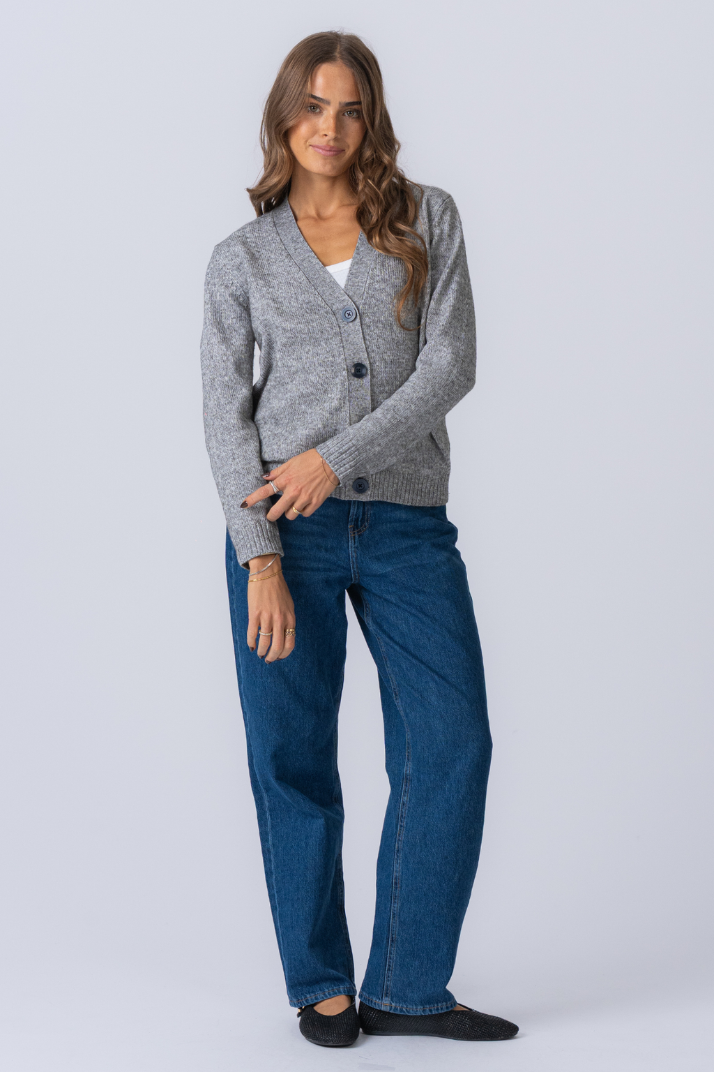 Cardigan tricoté - mélange gris clair