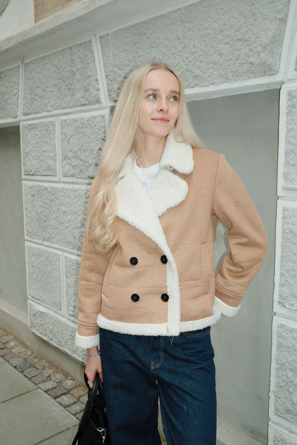 Manteau court en shearling - Beige