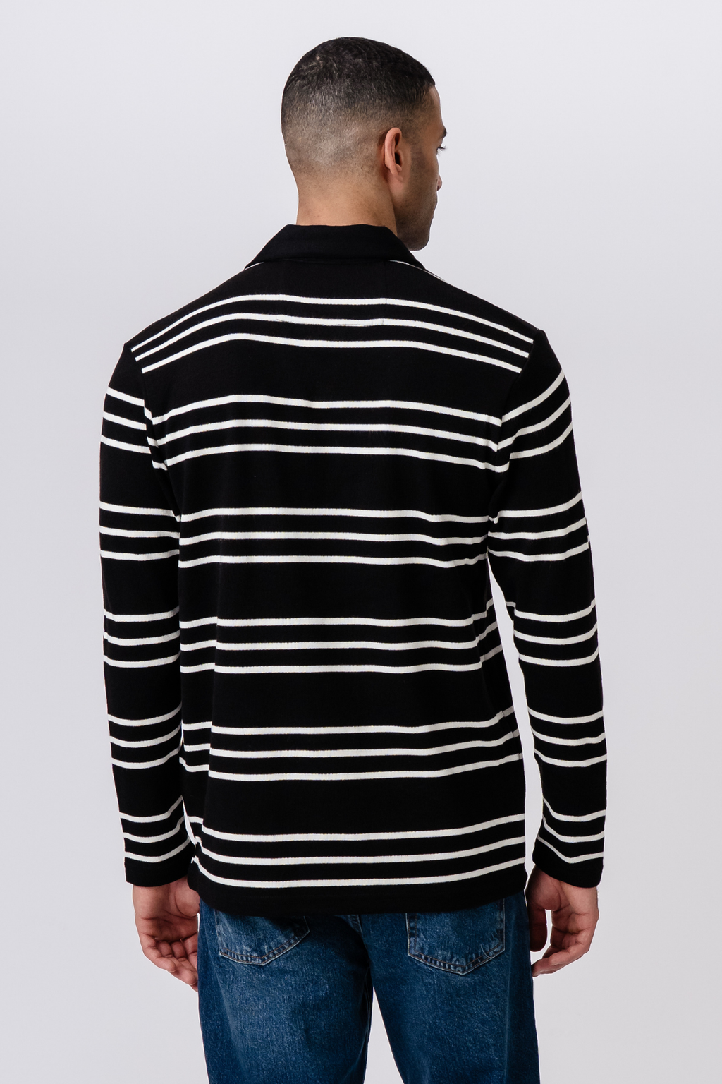 Striped Long-sleeved Polo - Black