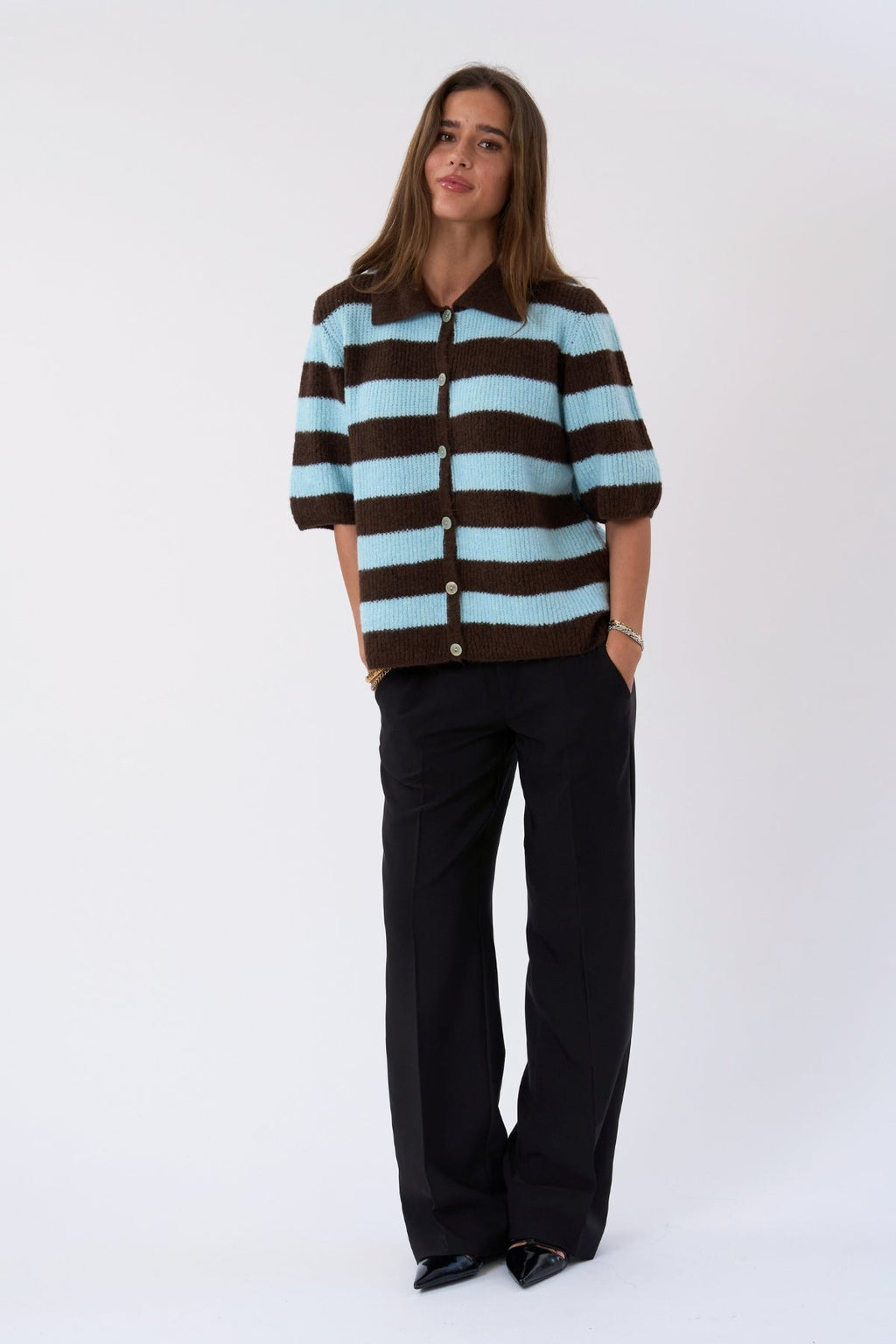 Alba Polo Knit - Chocolat/Bleu Clair