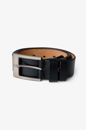 Ceinture Abilene - Cuir noir - Boucle argentée