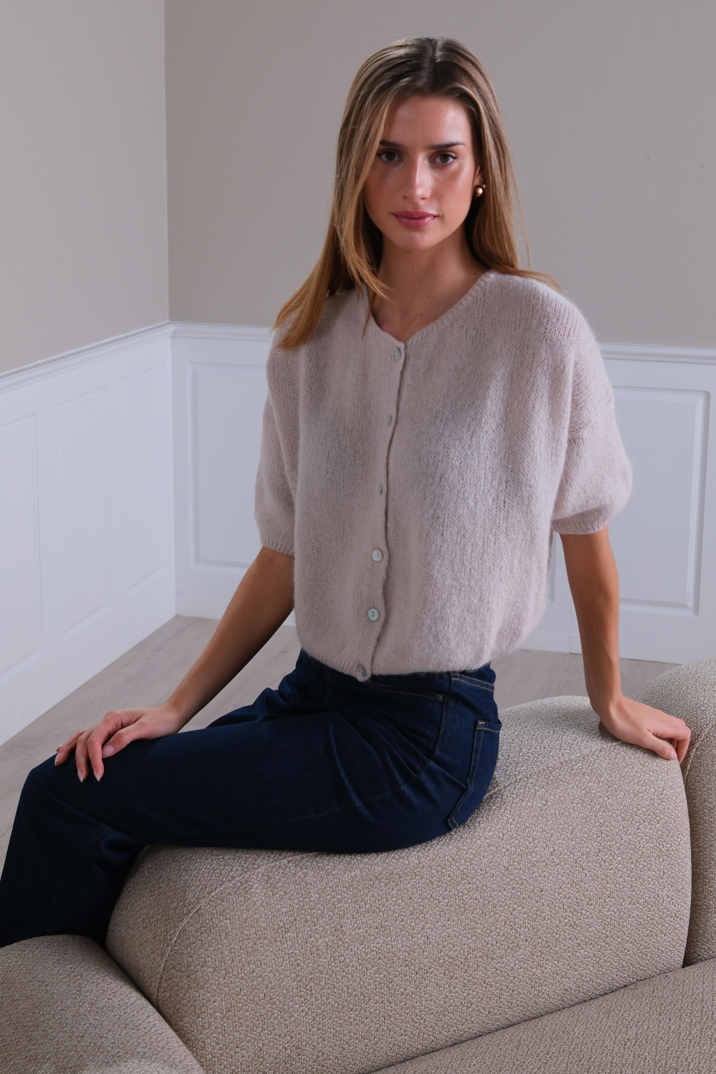 Mary Short Sleeved Knit - Beige