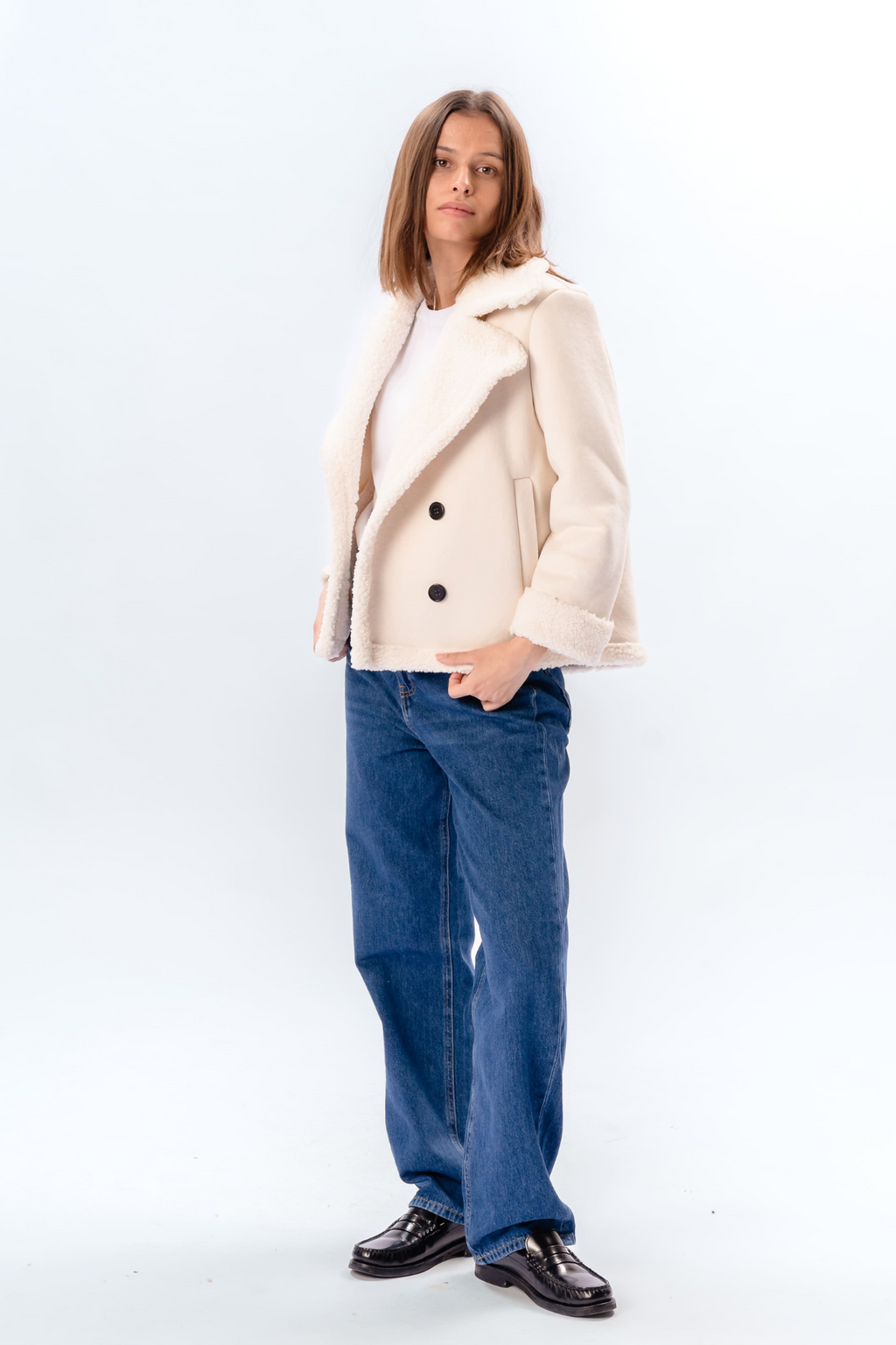 Manteau court en shearling - Chalk