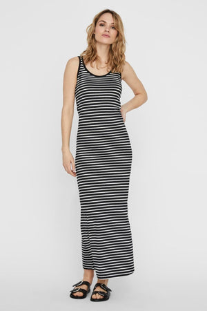 Maria Dress - Black / White Striped