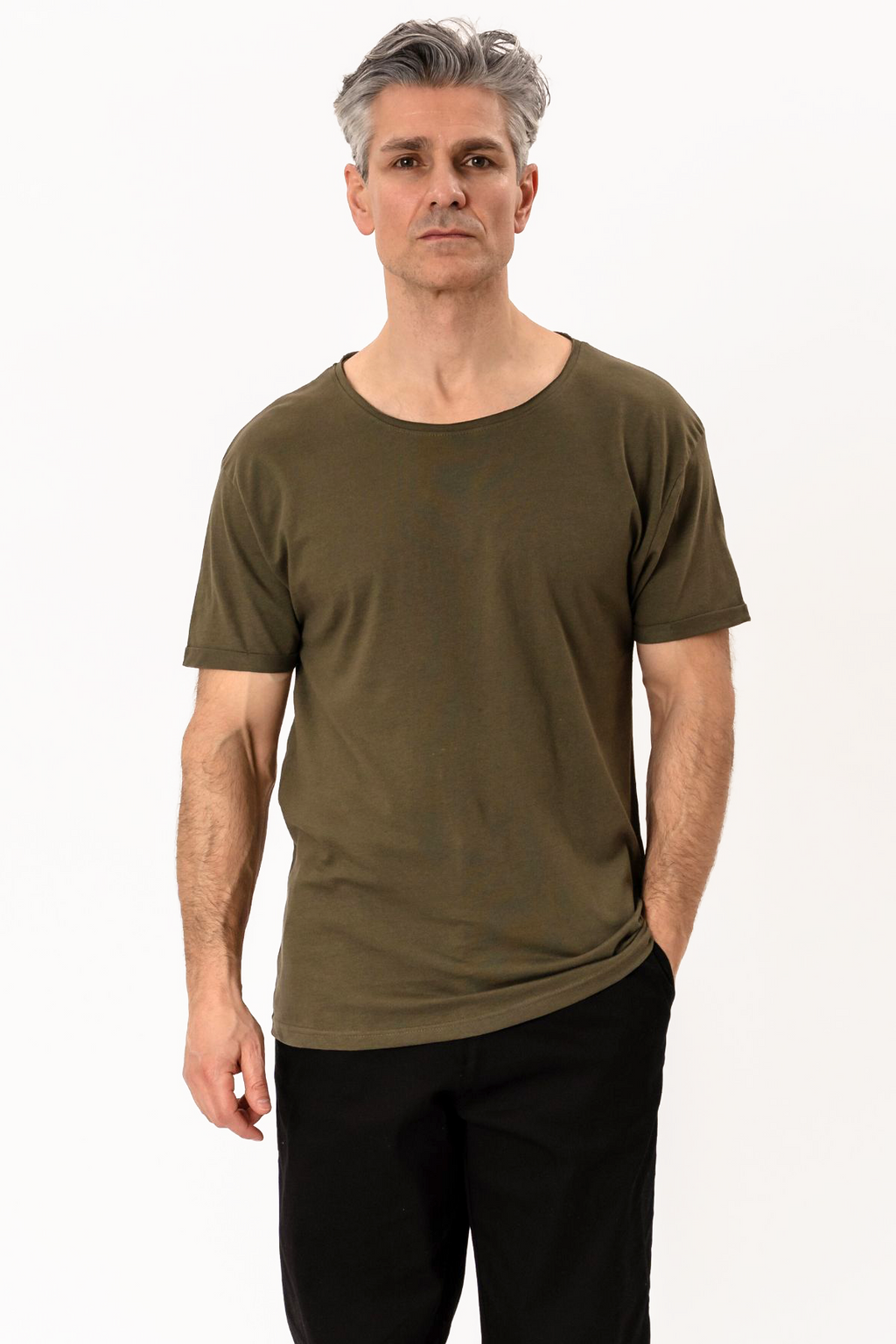 Deep Neck T-shirt - Olive Green