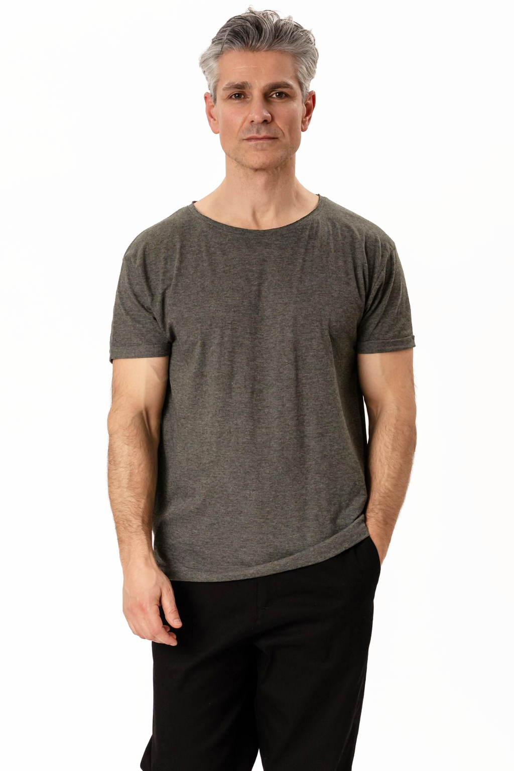 T-shirt à col profond - Gris foncé