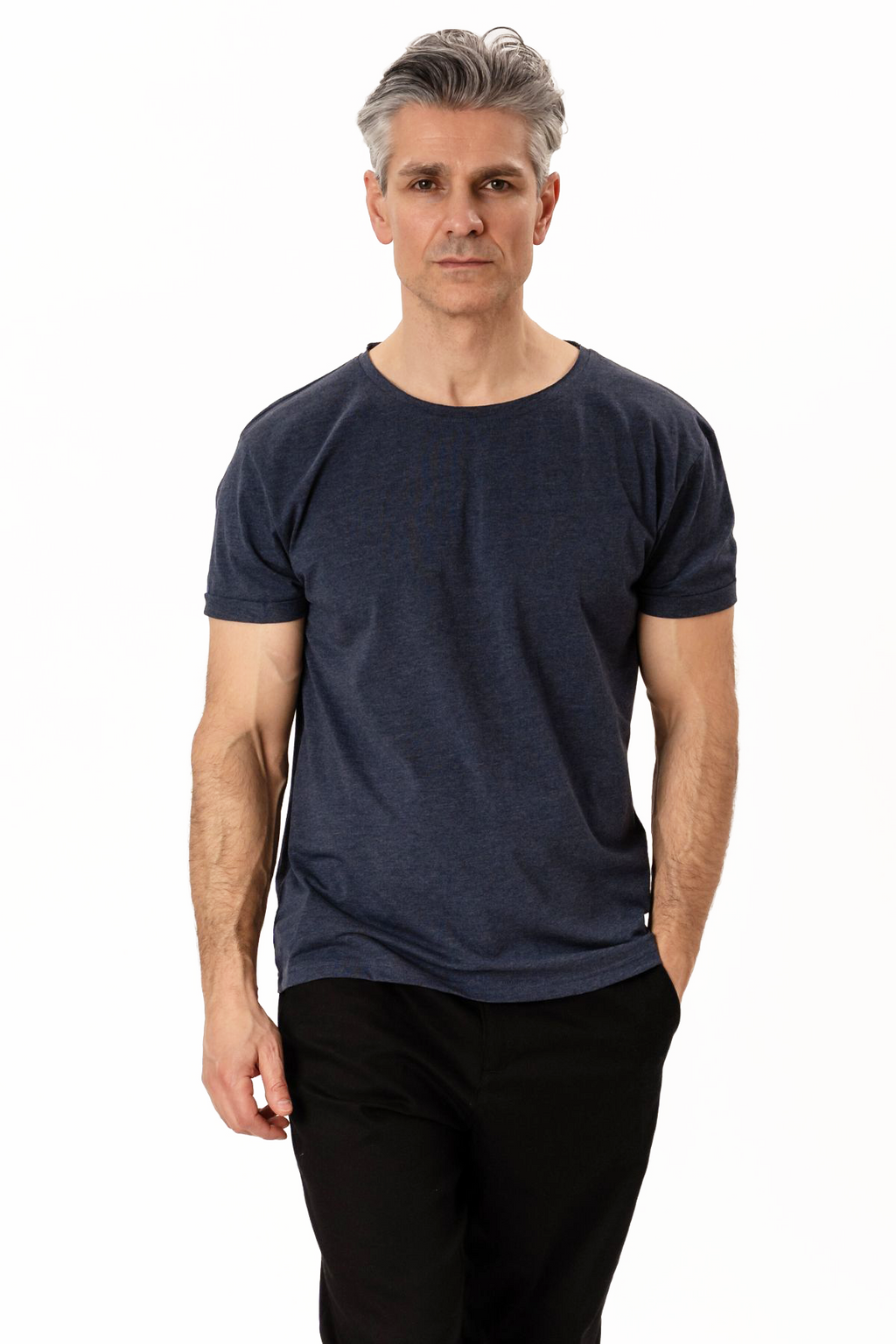 T-shirt Col Profond - Bleu Chiné