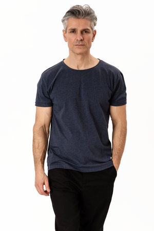 T-shirt Col Profond - Bleu Chiné