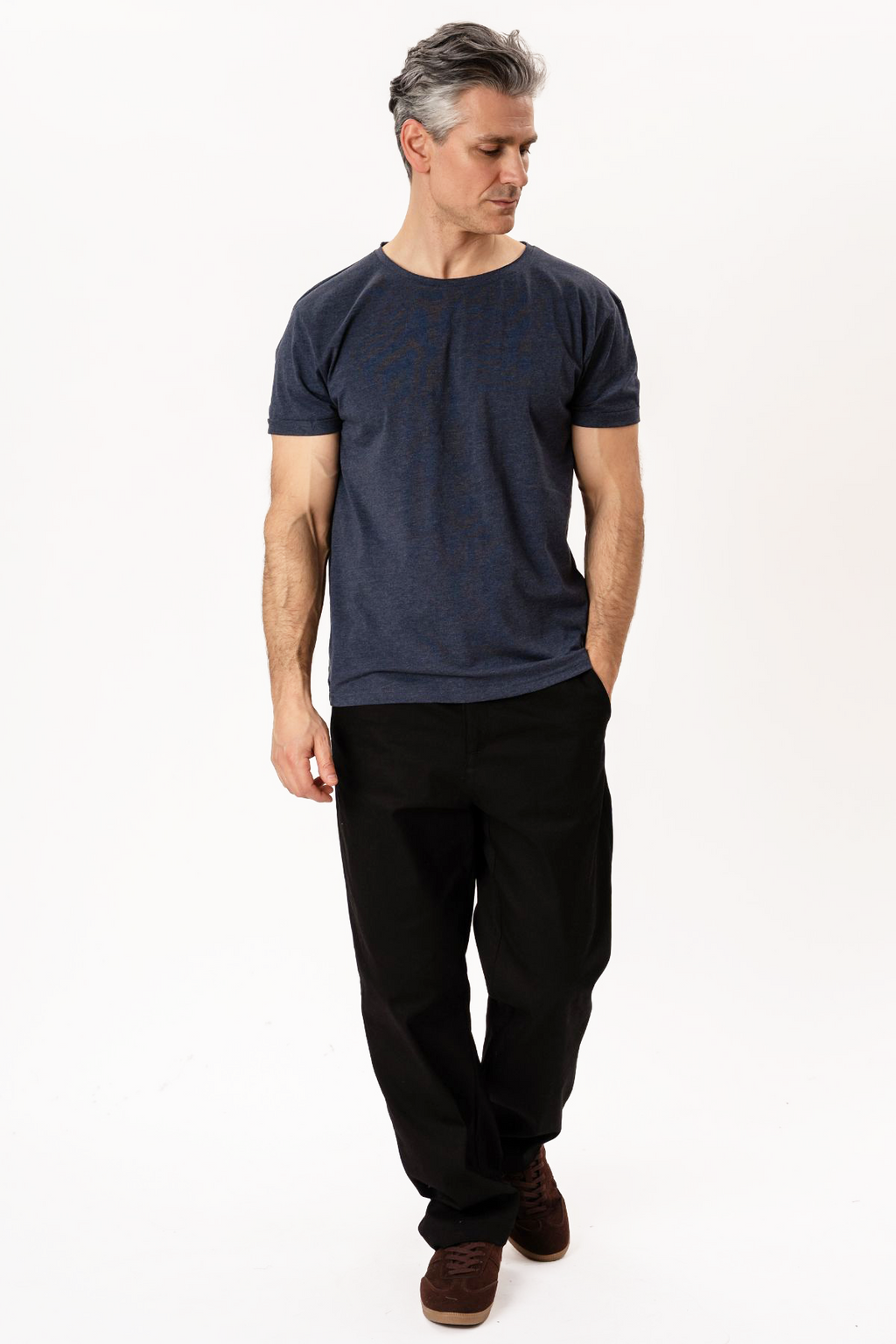 T-shirt Col Profond - Bleu Chiné