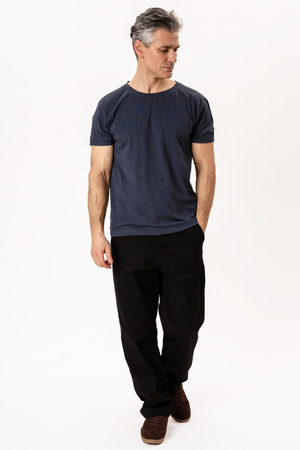 T-shirt Col Profond - Bleu Chiné