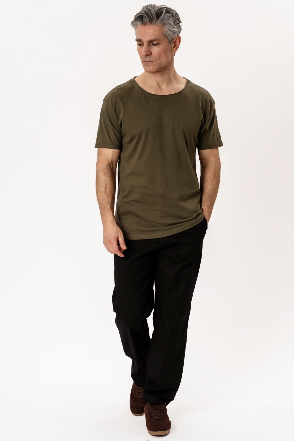 Deep Neck T-shirt - Mottled Green