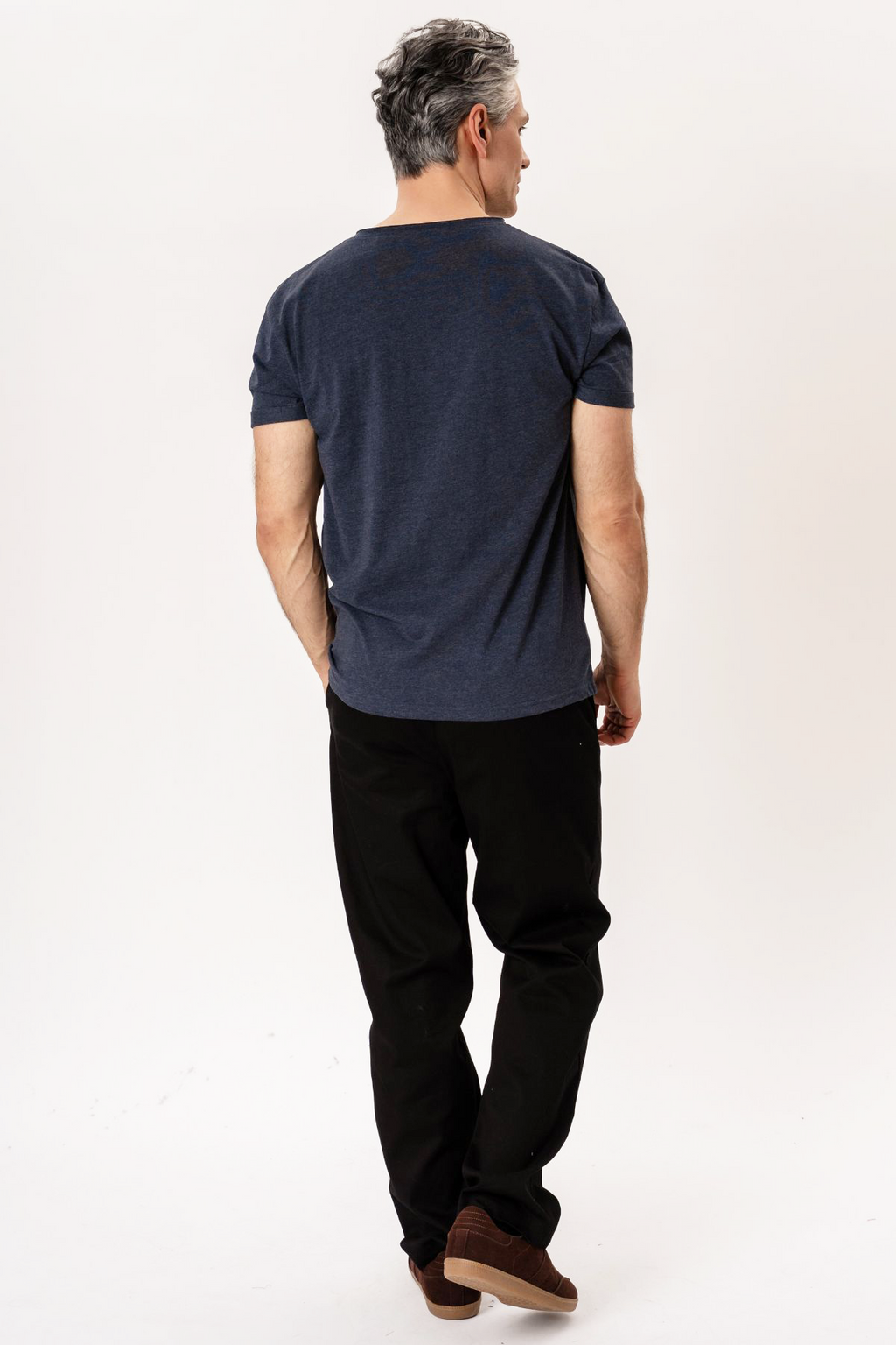T-shirt Col Profond - Bleu Chiné