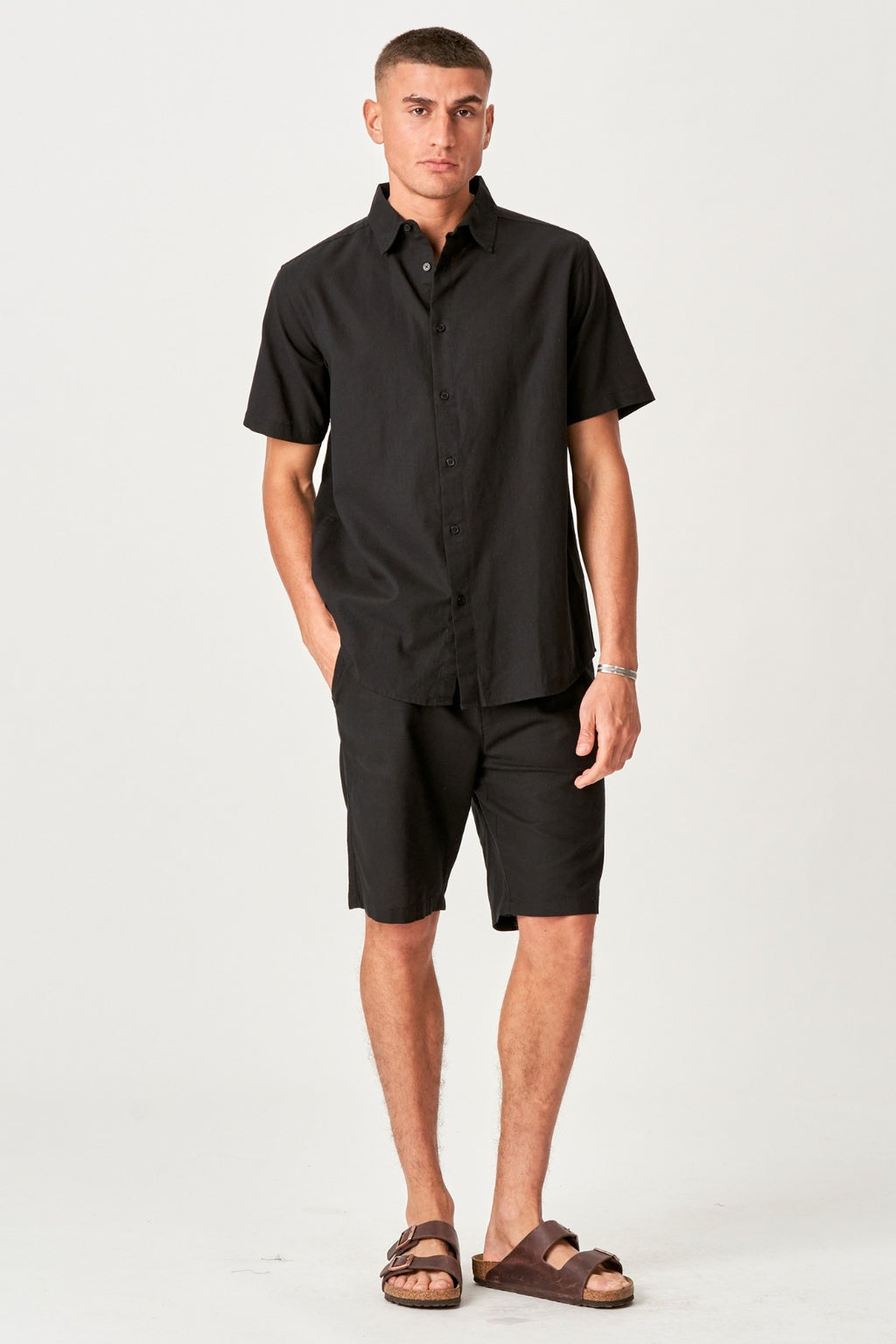 Linge de linge à manches courtes + linge Shorts - Black (Forme de forfait)