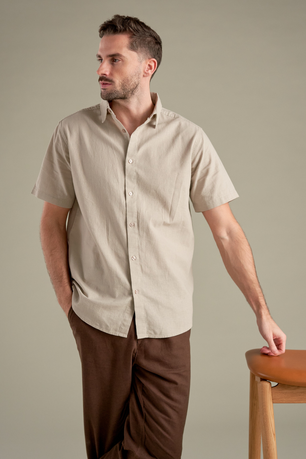 Chemise en lin à manches courtes - sable