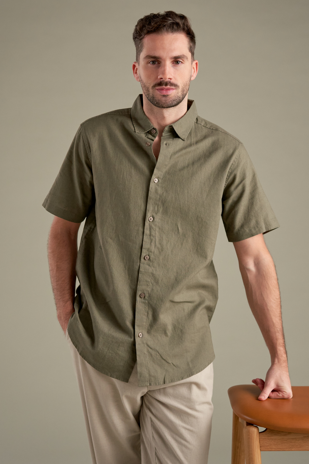 Short Sleeve Linen Shirt - Army