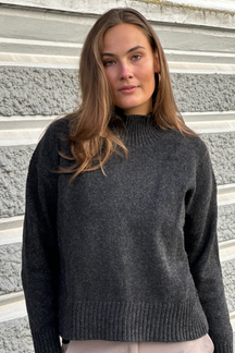 Oversized Knitted Polo-Neck Jumper - Dark Grey Melange