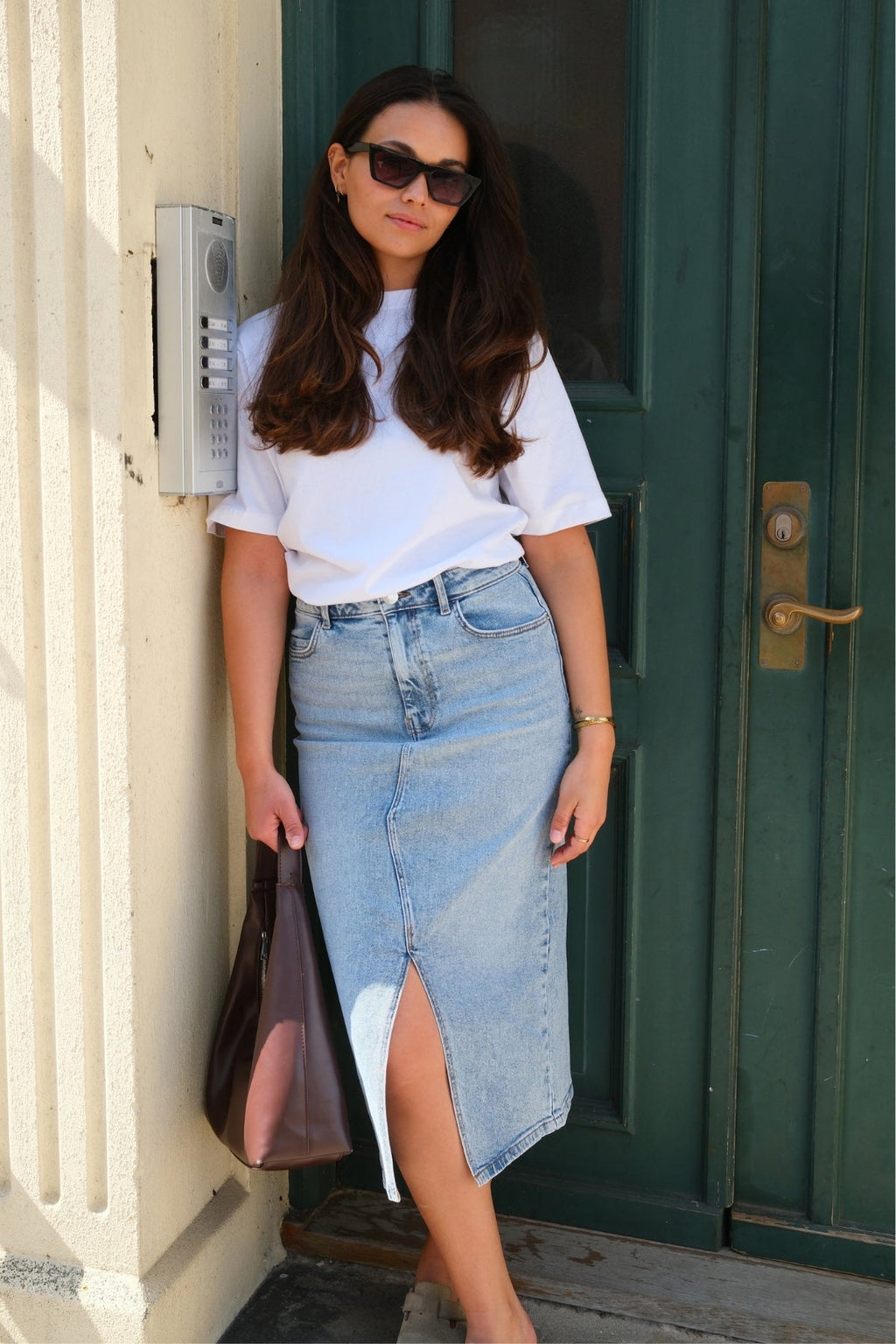 Natalie Midi Skirt - Light Blue Denim