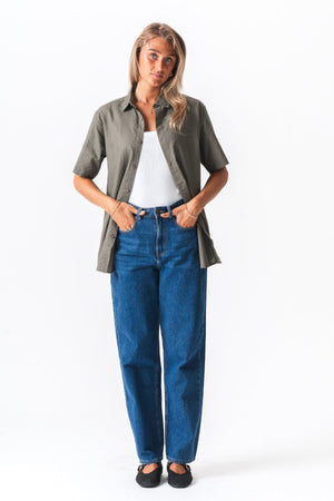 Chemise en lin à manches courtes - armée