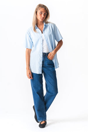 Chemise en lin à manches courtes - bleu clair