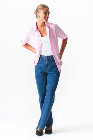 Chemise en lin à manches courtes - rouge clair