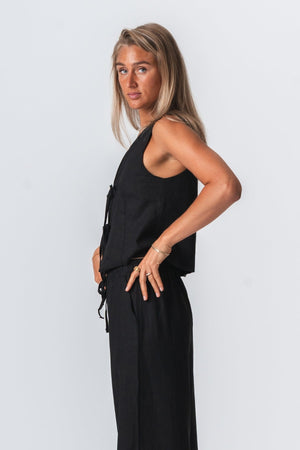 Linen Vest - Black