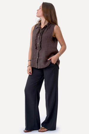 Mio Linen Top - Brown