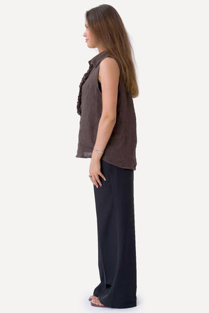 Mio Linen Top - Brown
