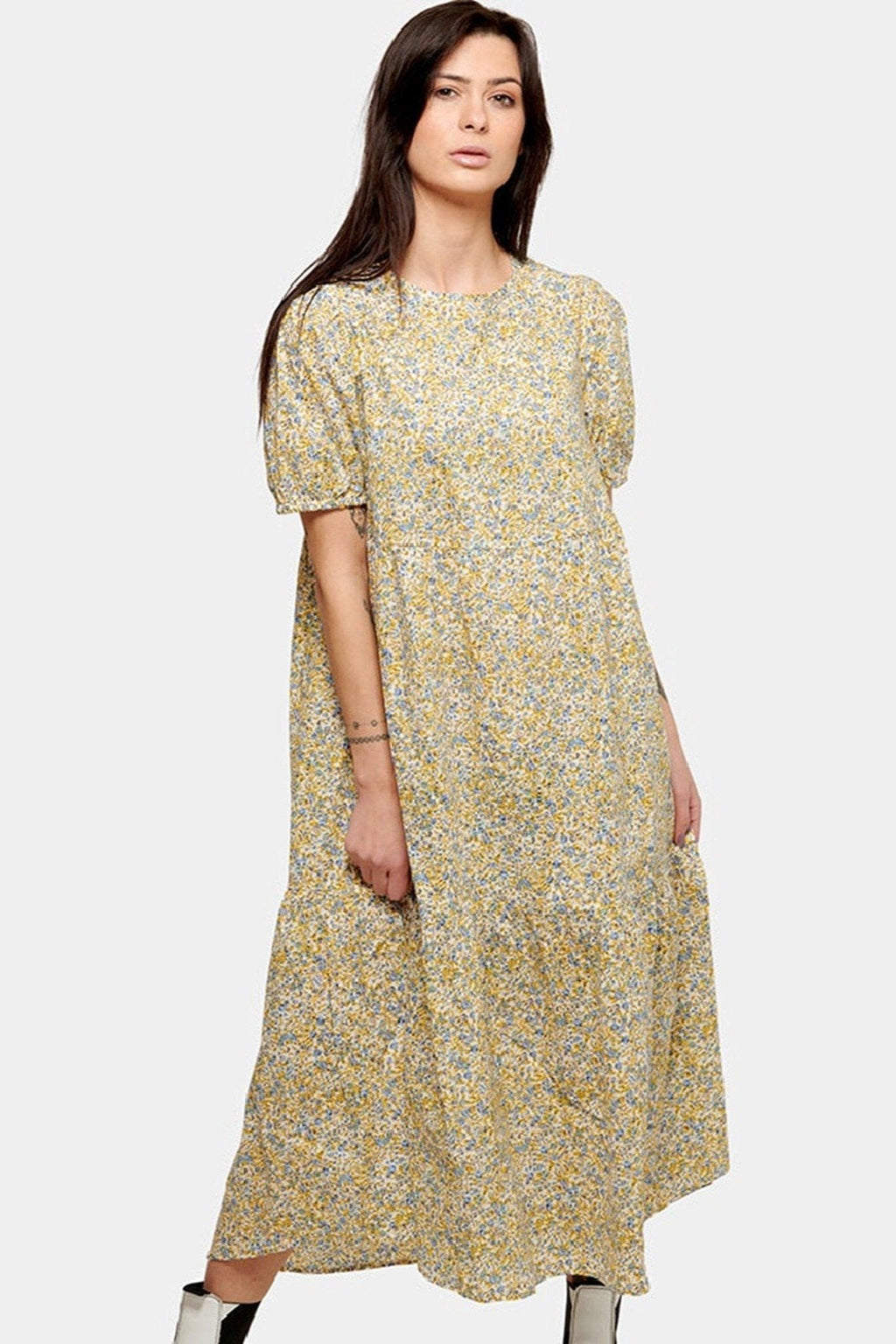 Robe longue Sovie - floral bleu et jaune