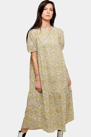 Robe longue Sovie - floral bleu et jaune