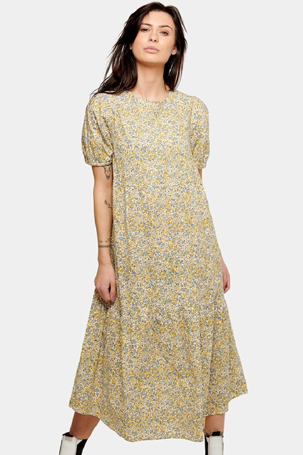 Robe longue Sovie - floral bleu et jaune