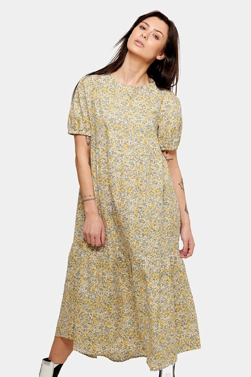 Robe longue Sovie - floral bleu et jaune