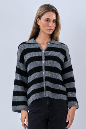 Josie Polo Knit - Gris/Noir