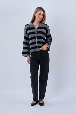 Josie Polo Knit - Gris/Noir