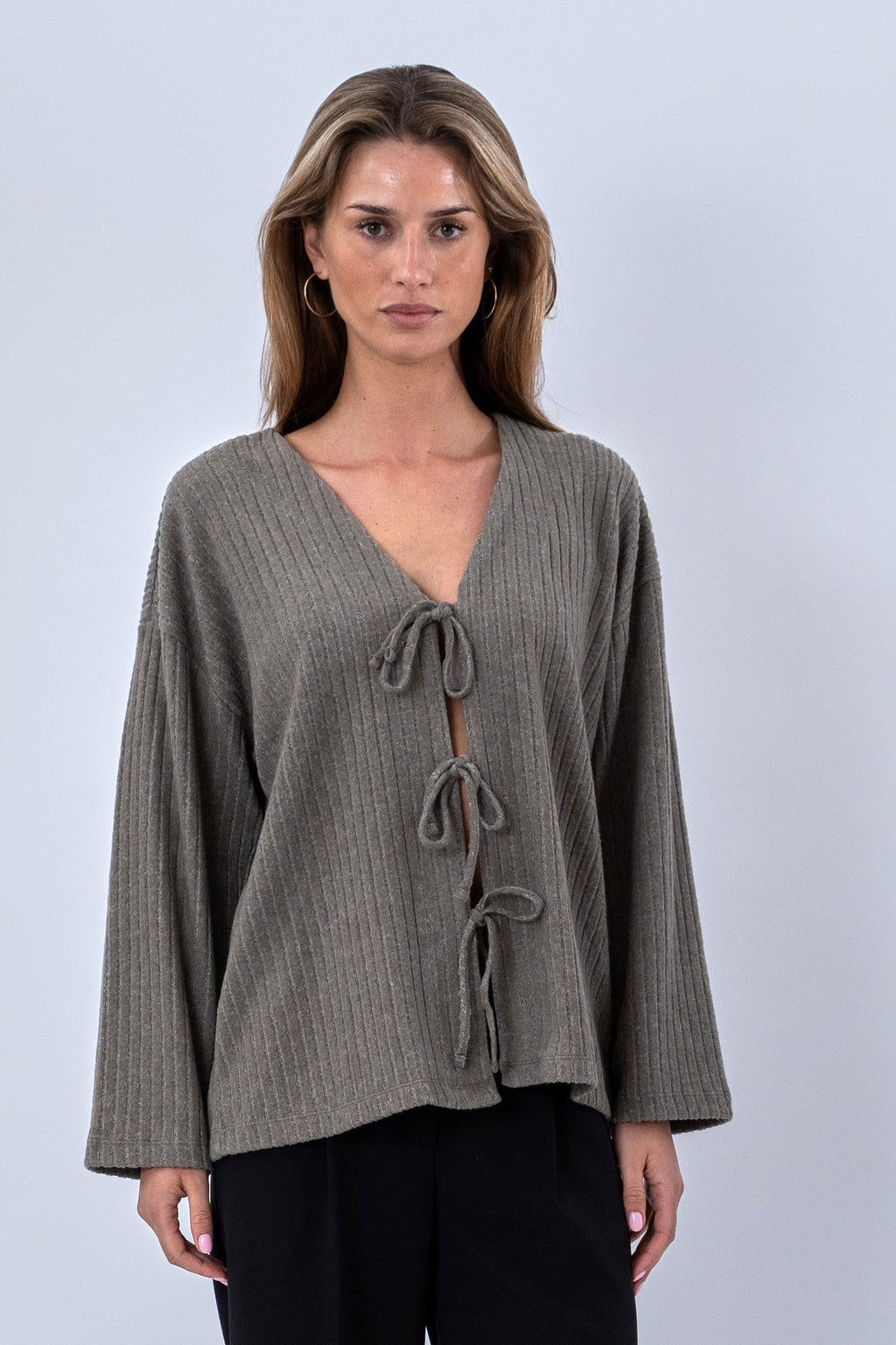 Ivy Tie Blouse Tricot - Kaki